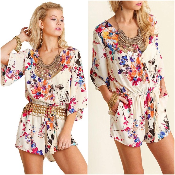 Pants - 017 Boho Floral Print Cottagecore Pocket Romper